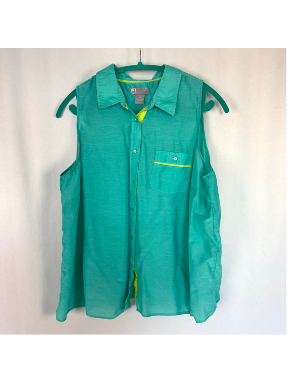 JCP Cotton & Silk 1X Sleeveless Button Down Shirt Turquoise